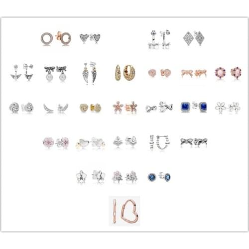 925 Sterling Silver pandora Earring Rose Gold Asymmetric Hearts Of Love Earrings For Women Wedding Jewelry