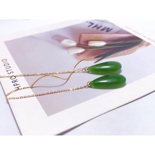 SHILOVEM 18k yellow gold real Natural Jasper drop earrings classic fine Jewelry women wedding gift new 9*18mm yze091899by