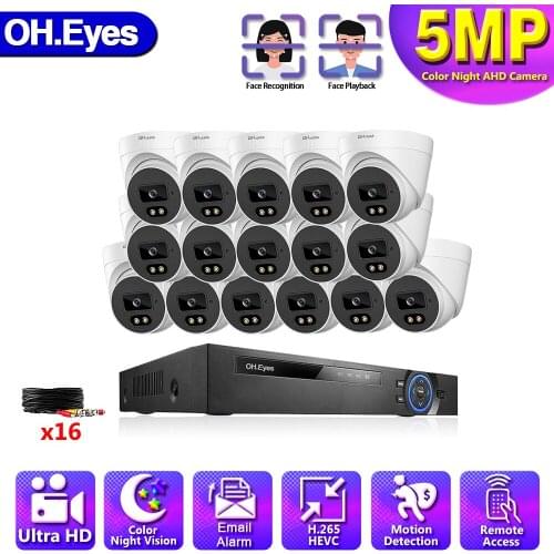 5MP 16PCS CCTV Camera Full Color Night Vision 16CH 5MP DVR Security Camera System Set Video Surveillance AHD System Kit 8CH
