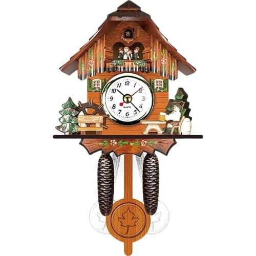 Antique Wooden Cuckoo Wall Clock Bird Time Bell Swing Alarm Watch Home Art Decor 006