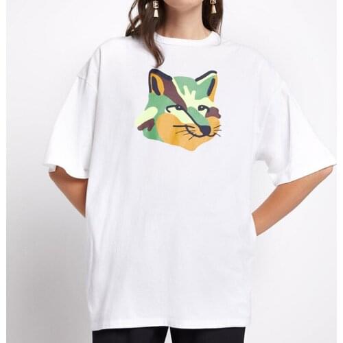 Loose Fashion Fox Print Women Summer Casual White Cotton T-Shirt Female High Street Designed Tees Lovers Slim Brand Tops ML035