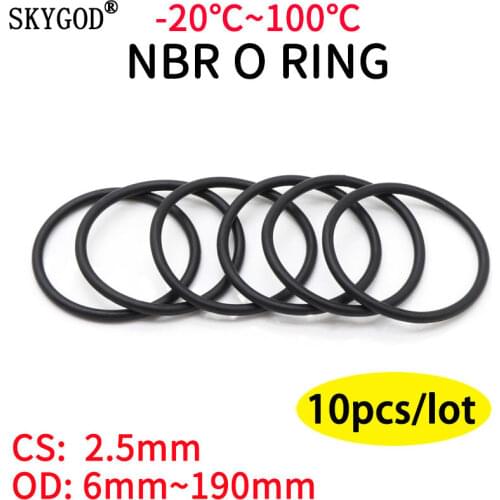 10pcs NBR O Ring Seal Gasket Thickness CS 2.5mm OD 6~190mm Nitrile Butadiene Rubber Spacer Oil Resistance Washer Round Shape