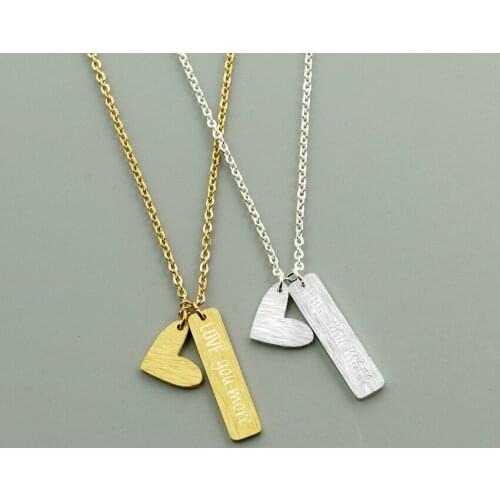 GORGEOUS TALE Tiny Love You More Necklace Stainless Steel Jewelry Love Heart Bar Pendant Necklace Women Fashion Collares Mujer