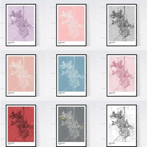 Windhoek, Namibia Map Nordic Retro Minimalism Painting Posters and Prints on Canvas Hd Wall Art Modular Pictures Home Decoration