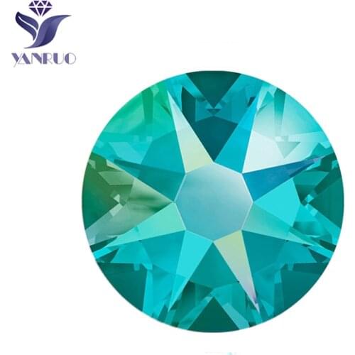 YANRUO 2088NoHF 8 Big 8 Small Blue Zircon Plating AB Stones And Crystal Nais Art Glue Crystal Decor Diamond Stones For Jewelry