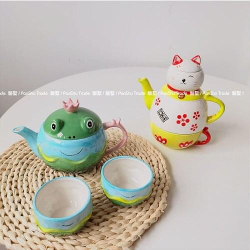 Japanese hand painted teapot ceramic tea set auspicious lovely animal tea cup girl heart gift