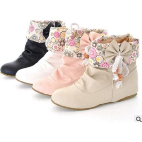 Lady Big Size(4- 12)printing Cloth Mesh Round Toe Height Increasing Ankle Booty Fashion Bow Boots Women Shoes Summer Style Girls