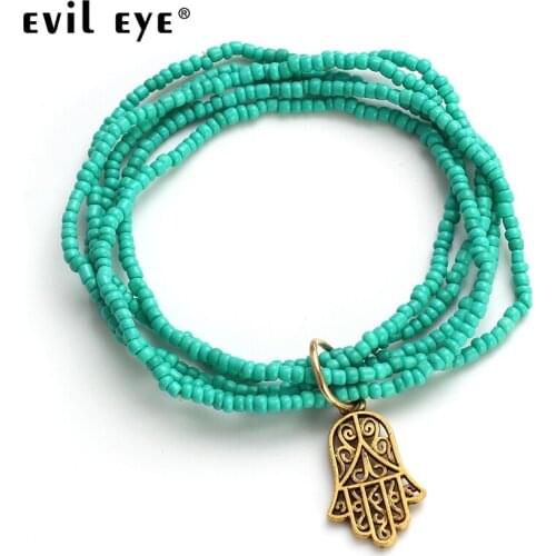 EVIL EYE 2018 new fashion 1pc Rice beads evil eye Bead With Hassam Palm Handmade Bracelet for women EY4787