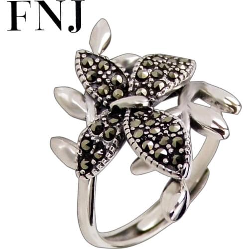 FNJ Butterfly Ring 925 Silver New Fashion MARCASITE Original S925 Sterling Silver Rings for Women Jewelry Adjustable Size