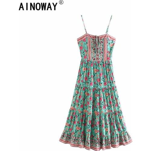 Vintage chic women rose floral print sleeveless beach Bohemian maxi dress Ladies Summer rayon Boho dress vestidos
