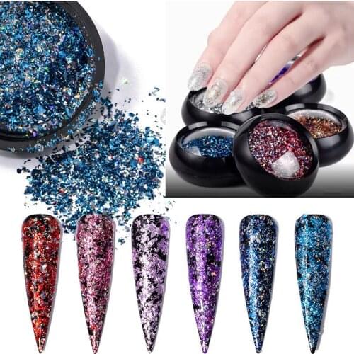 1Box Mixed Holographic Nail Glitter Black Bottle DIY Dust Glitter Powder Mermaid Sequins for Nail Art Glitter 3d Decorations