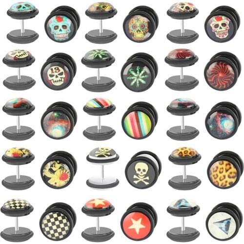 1Pair Acrylic Skull Fake Ear Plug Earring Cheater Ear Gauge Plugs And Tunnels Fake Ear Dilations Jewelry Punk Men Earring False