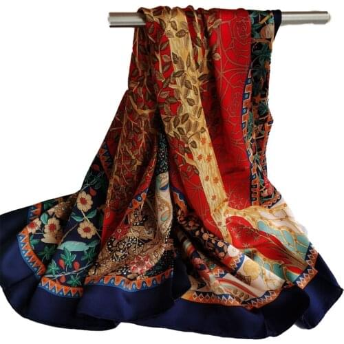 100% Silk Scarf Shawls Oversized Vintage Square Sunscreen Cape Floral Print For Womens Essentials 106cm