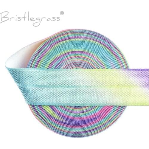 BRISTLEGRASS 100 Yard by Roll 3/4" 20mm Pastel Rainbow Print Fold Over Elastic FOE Spandex Satin Band Hair Tie Tutu Dress Sewing