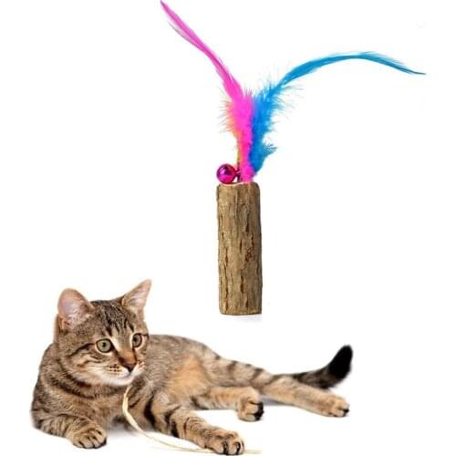12cm Pet Cat Chewer Toy Wooden Colorful Fake Feather Cat Toy Funny Favorite Cat Catnip Toy With Bell For Kitten Pet Supplies