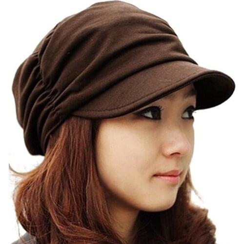 2019 Korean Solid Hat Women Autumn Winter Knited Hat Pleated Newsboy Cap Warm Outdoors Visor Skull Brown Cotton Casual Female