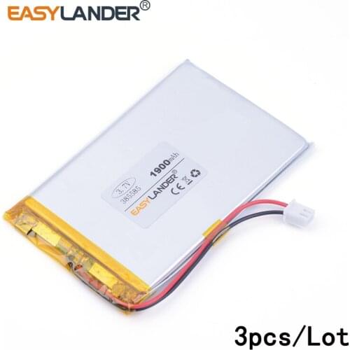 3pcs /Lot 3.7v lithium Li ion polymer rechargeable battery 2.54 1900mAh 385585 3.7V special offer polymer lithium battery
