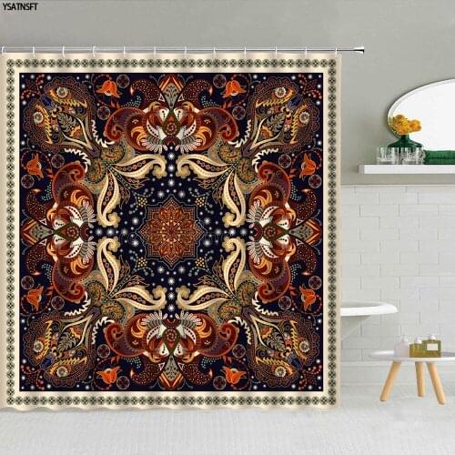 3D Retro Creative Bohemian Flower Shower Curtain Plant Mandala Geometric Pattern Fabric Bathroom Supplies Hanging Curtains Decor