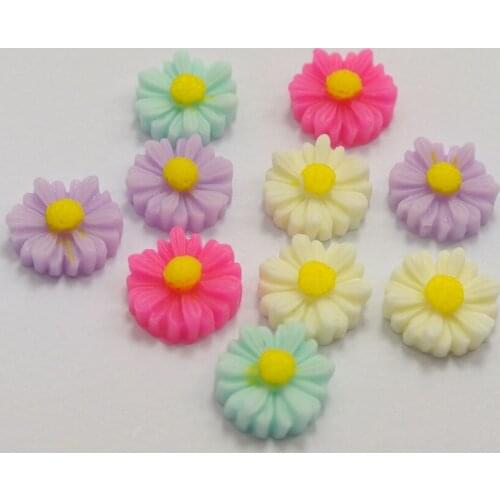 50 Mixed Color Cabochon Daisy Flower Flatback Resin 11mm(0.43") DIY Embellishments