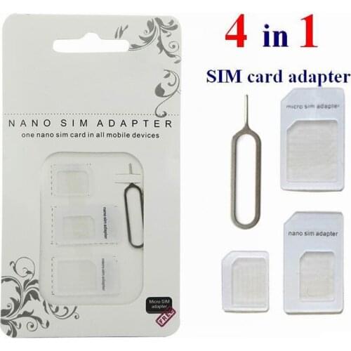 500set 4 In 1 Nano SIM card to Micro SIM Nano Micro to mini sim adapter for iphone samsung sim card adapter
