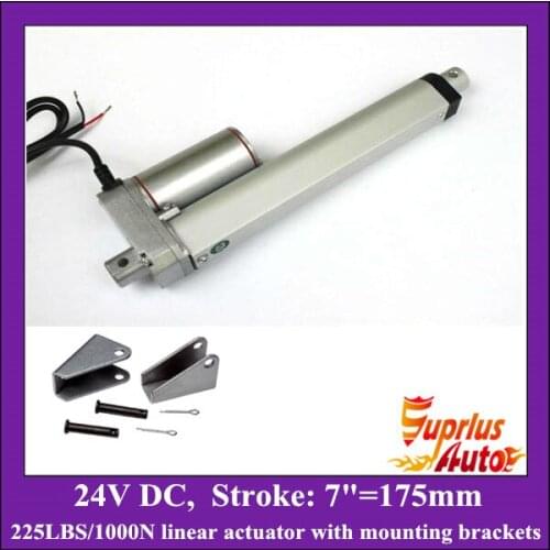 7"(175mm) stroke DC 24V linear actuator with mounting brackets, 1000N/225lbs load electric linear actuators