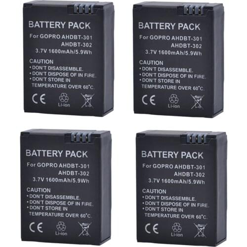 4pcs 1600mAh Go Pro HERO 3 batteria for GoPro HD HERO3/3, GoPro HERO3+, HERO3 and GoPro AHDBT-201, AHDBT-301, AHDBT-302