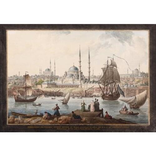 Free Shipping classiccal sailboat castle port landscape canvas prints oil painting printed on canvas wall art decoration picture