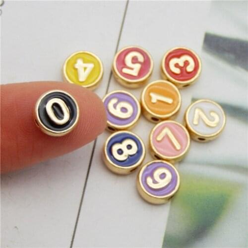 Julie Wang 10PCS/Set 0-9 Enamel Number Beads Round Colorful Gold Tone Spacer Bead Bracelet Jewelry Making Accessory
