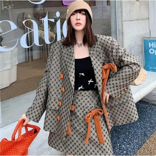 Designer Runway Bow Decor Blazer Woman Two Piece Set Jackets Outerwear Sweet Fashion Korean Femme Robe Ensemble Femme 2 Pièces