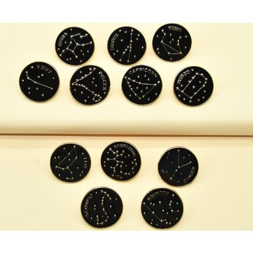 Twelve Constellation Planet Enamel Pin Black Brooch Bag Clothes Lapel Pin Sasha Away Badge Cartoon Jewelry Gift For Kids