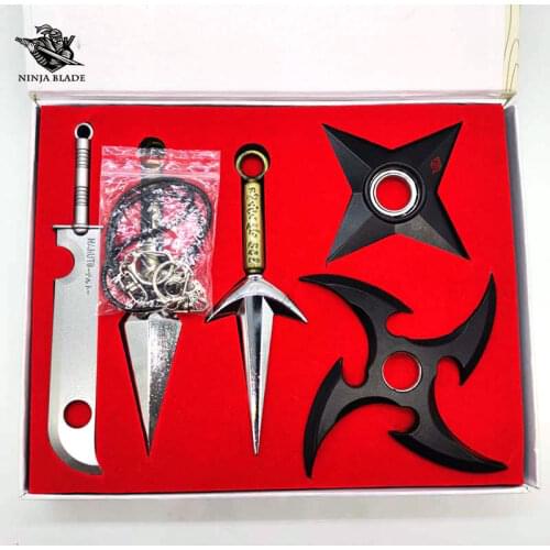 Hot Anime Shinobi Hidden Leaf Ninja Kunai Zabuza Blade Mini Weapon Gift Box Metal Pendants Fidget Spinner Animation Collection