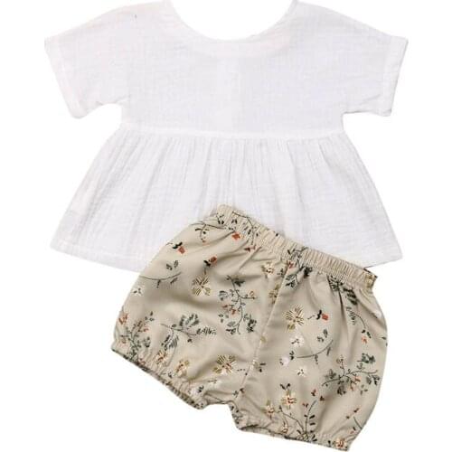 Newborn Baby Girls Clothes Set Summer Baby Outfits Infant Clothing Set Button Top+Floral Shorts Toddler Kids Suit 2pcs