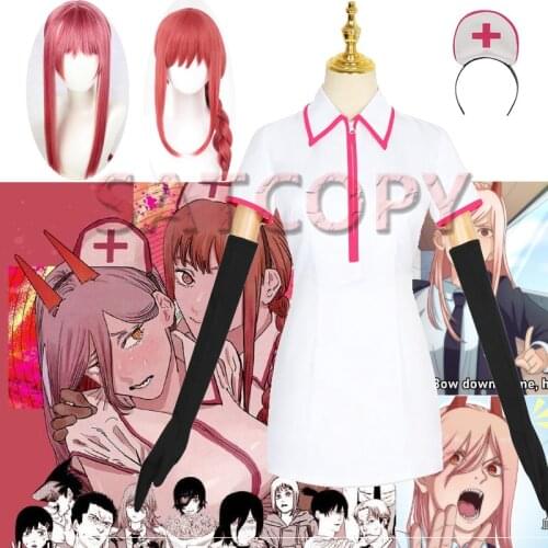 Anime Chainsaw Man Makima Cosplay Power Costume Sexy Nurse Uniform Wig Full Set Gloves Stockings