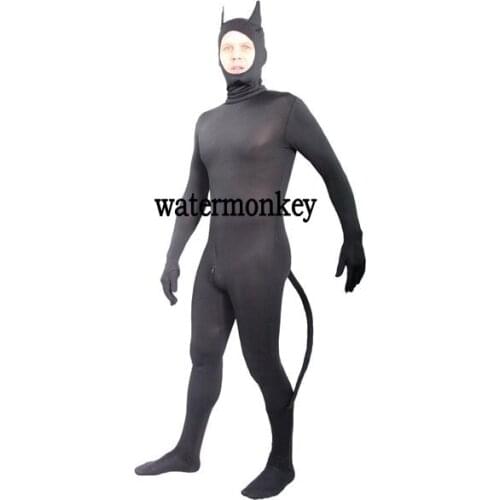 Mens Fullbody Spandex Zentai suit Animal modeling Bodysuit Adult Fancy Zentai Suit with ears tail