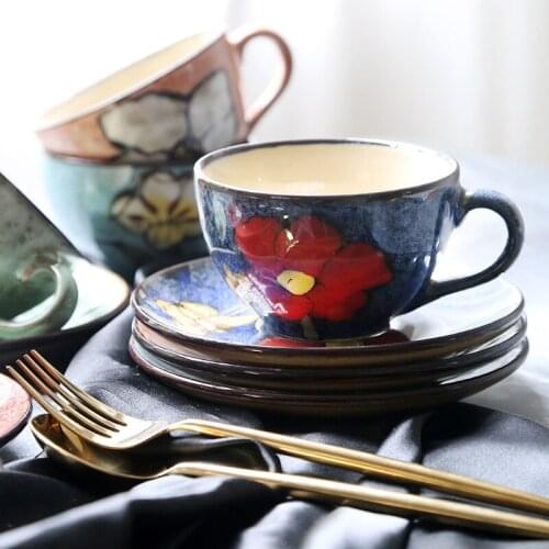Creative Japanese Coffee Mugs Simple and Cute Hand-painted Ceramic Cup and Saucer Set High-quality Home Juice Afternoon Tea Cup