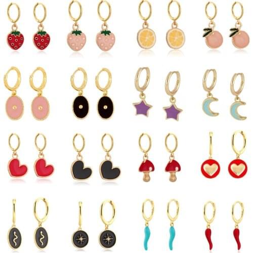 Cute Enamel Chili Pepper INS Fruits Strawberry lemon Hoop Earring Charming Summer Dripping Oil Jewerly Pendientes Oorbellen