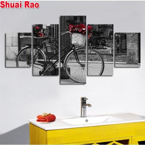 5 Panel Retro Bicycle rose 5d diy diamond painting Full Square/Round drills 5d diy embroidery mosaic set puzzle diamond gift