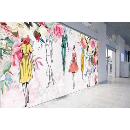 Custom mural 3d wallpaper watercolor flower beauty retro personality fashion beauty clothing store 3d wallpaper murals