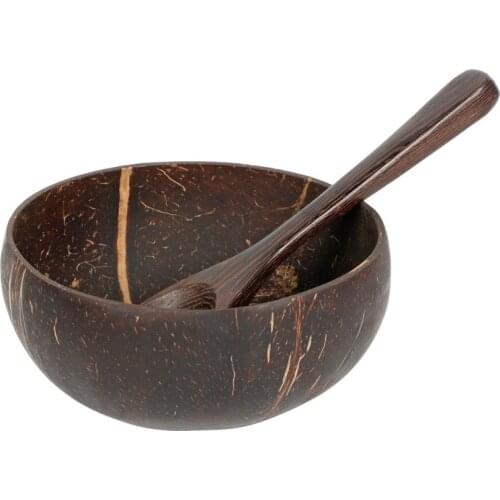 Natural Coconut Bowl Protection Wooden Bowl Salad Nuts Coconut Wood Tableware Spoon Set Coco Smoothie Coconut Kitchen Environm