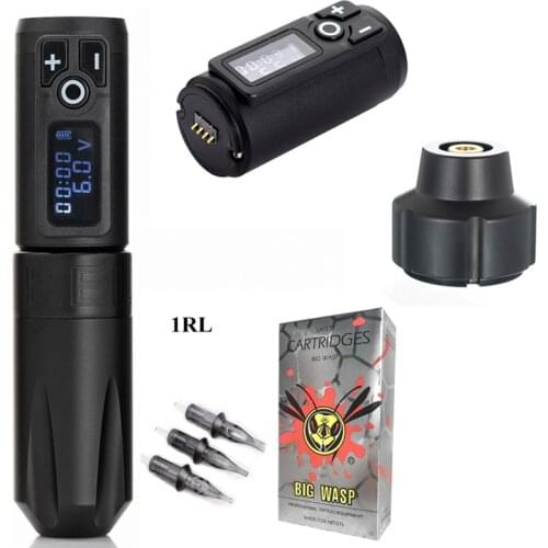 2021 New Wireless Tattoo Battery Pen Brush Coreless Motor Digital Display With RCA Adapter 1001RL Cartridge Needle Kit