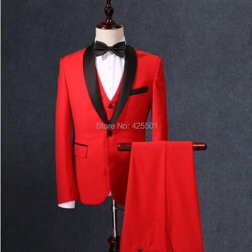 Jacket+Vest+Pants+Bow) 2020 Red 3 Pieces Slim Fit Suits For Wedding Groom Men Suit Prom Tuxedo Formal Groomsmen Best Man Blazer