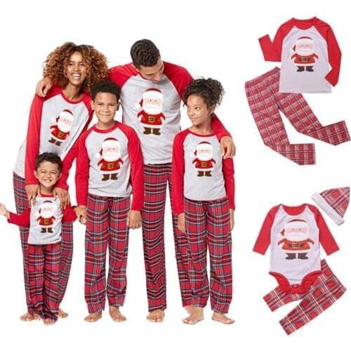 Christmas Santa Pattern Family Matching Clothes Pajama Set Mother Daughter Dad Son Baby Kids New Year Xmas Home Wear Nightwear