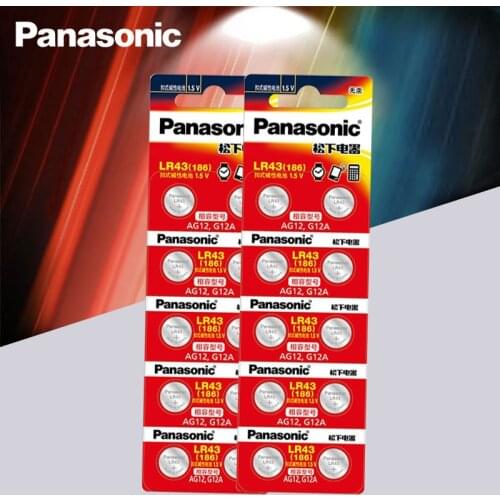 20pcs/lot Panasonic AG12 LR43 186 0%Hg for Watches Toys 1.5V Cell Alkaline batteries For calculator 0%Hg