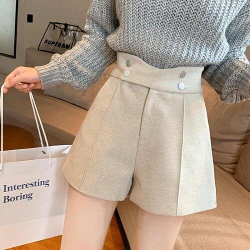 Winter Woolen Shorts Women High Waist Female Loose Thick Warm Elastic Waist Boots Shorts Wide Leg A-line Shorts Korean Fashion