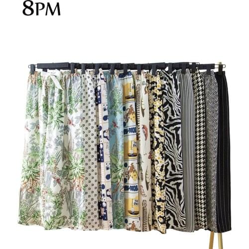Ladies Loose Sleep Bottoms Pants Summer Cotton Korea Style Print Pattern Wide Leg Homewear Elastic Waist Beach Pants ouc1023