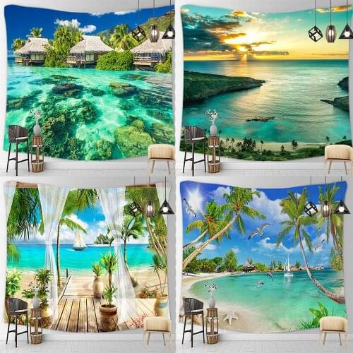 Sunlight Beach Coconut Tree Maldives Sunset Holiday Window Hanging Trippy Tapestry Wall Decor Bed Living Room Dorm