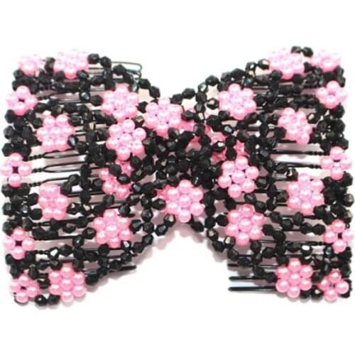 Magic Hair Comb Double Stretch Fashion Elastic Women Clips DIY Hairstyle Beaded L5YB