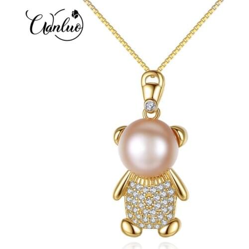 WANLUO Brand Lovely Bear Freshwater Pearl Women Pendant Necklace High Quality Chain Necklace Women Jewelry Box Chain Necklace