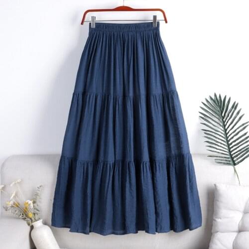 2021 Summer New Solid Color Cotton Linen Skirt Fabric Stitching Was Thin Commuting Mori Girl Fresh Skirt 1561