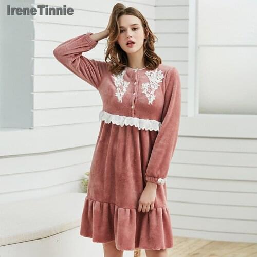 Autumn Winter Ladies Lace Nightgown Luxury Flannel Upgrade Coral Velvet Lace Princess Loose Nightdress Intimate Sleepwear